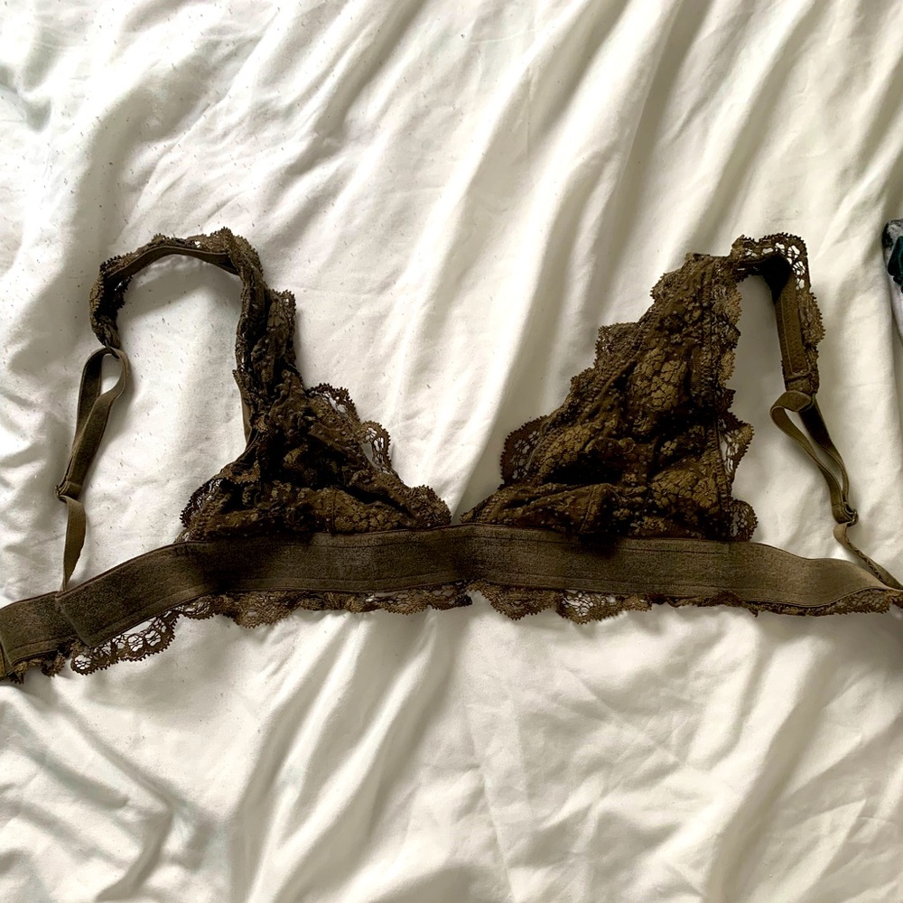Olive Green Lace Bralette with Velvet Band